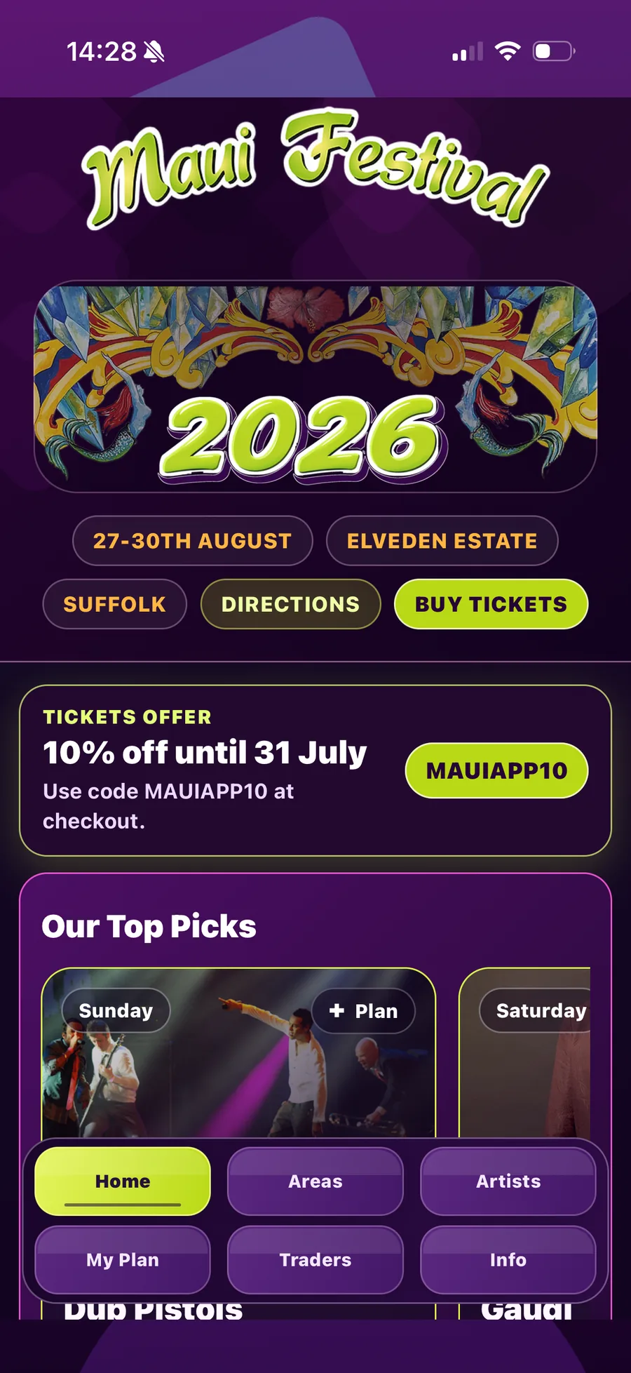 Maui Waui Festival app screen