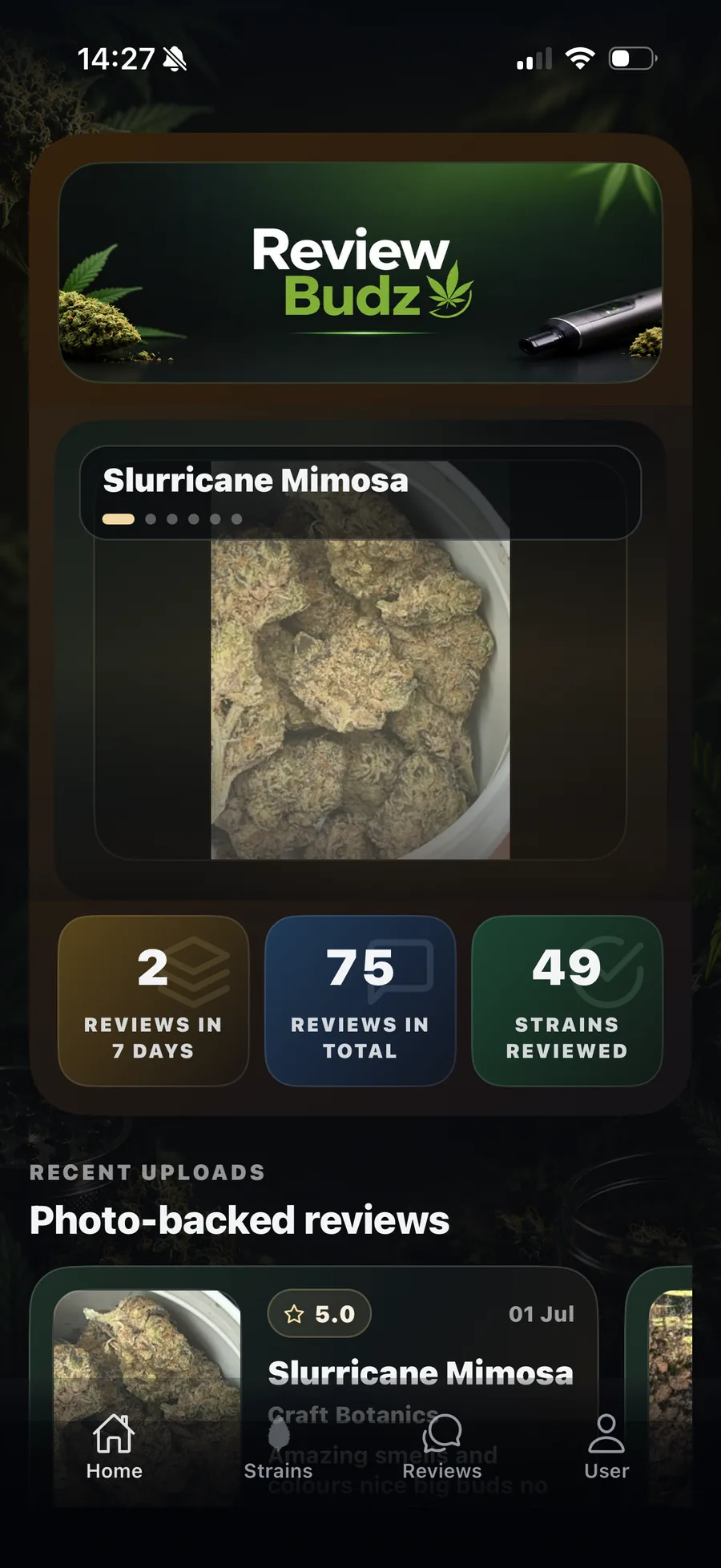 Review Budz app screen