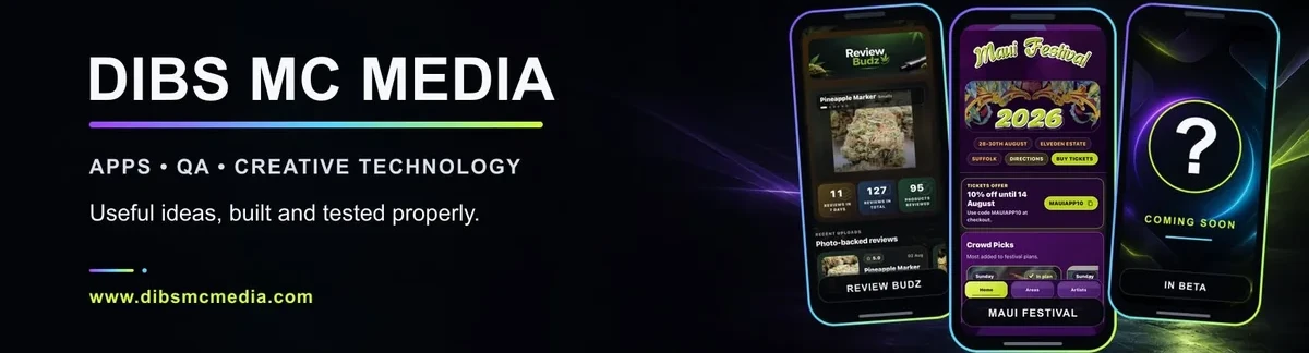 DibsMc Media apps, QA and creative technology banner